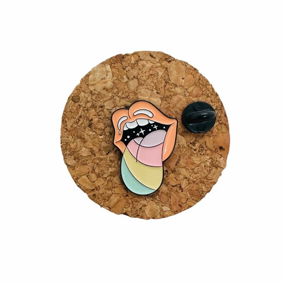 ✨Rolling Stones Rainbow Disco Tongue Enamel Pin-Rainbow tongue Brooch with stars - Picture 2 of 5